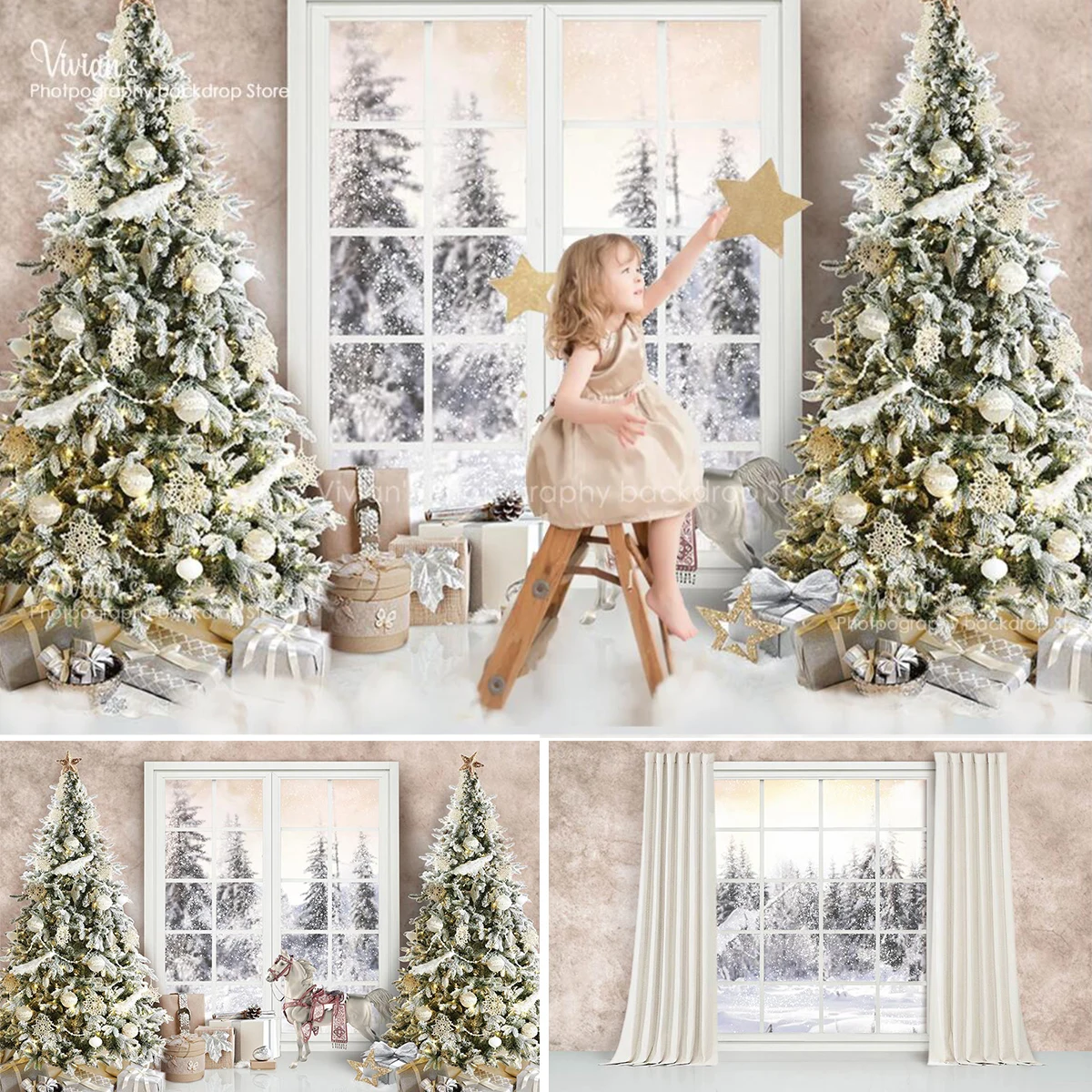 Winter Christmas Photography Backdrop Kids Adult Photocall Trees Snowflake Snowy Fireplace Decor Baby Photostudio Newborn Props