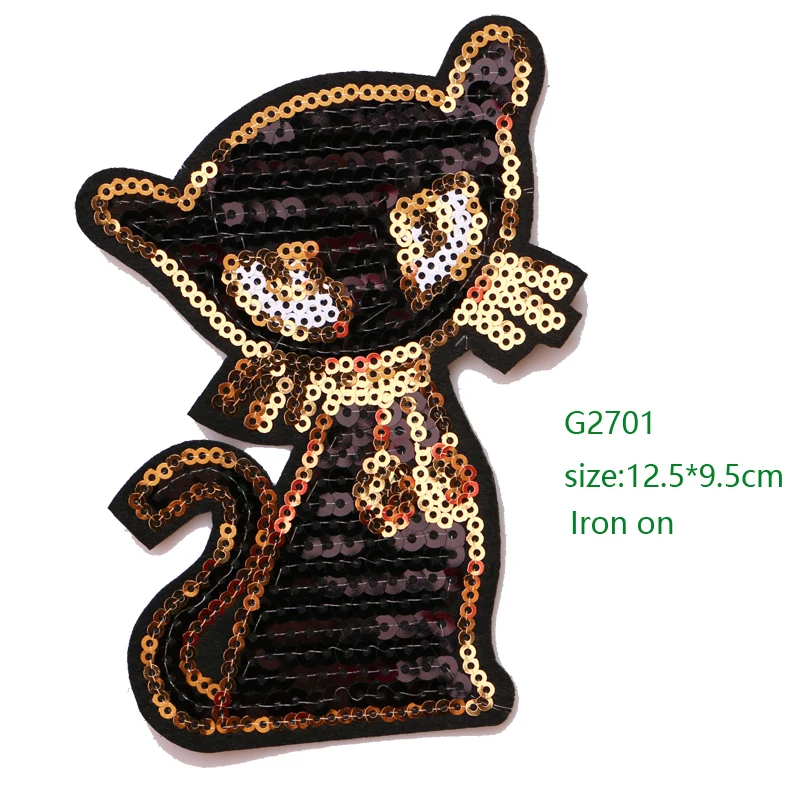 Fashion decoration patch Cat sequins icon Embroidered Applique Patches For kawaii clothes DIY Iron on Badges on a backpack