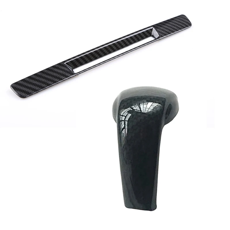 1 pcs Center Console Carbon Fibre Liquid Crystal Sn Trim Strip & 1 pcs Carbon Fiber Print Gear Shift Knob Cover Trim