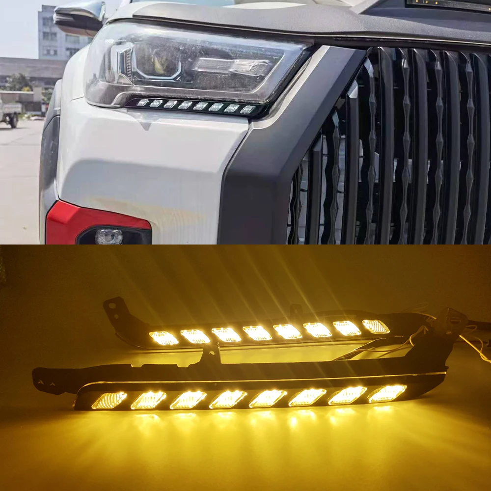 1 Pair Car LED headlight Daytime Running Light For Toyota Hilux Revo Rocco 2020 2021 2022 Turn Yellow Signal DRL Daylight