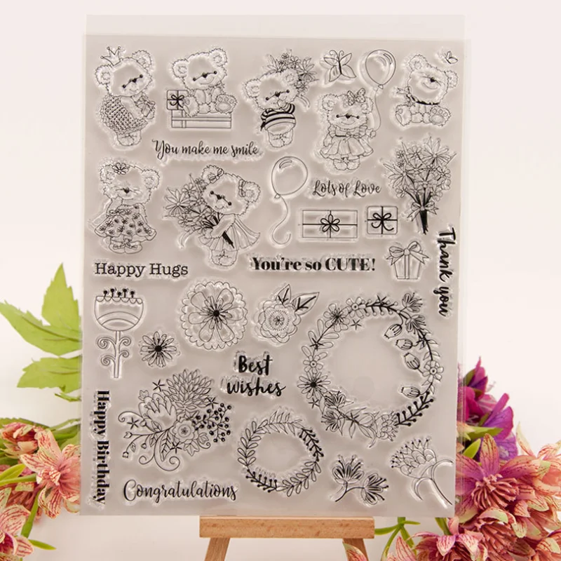 Blessing Little Bear Transparent Clear Silicone Stamp Seal Cutting DIY Scrapbook Rubber Stamping Coloring Diary Decor Reusable