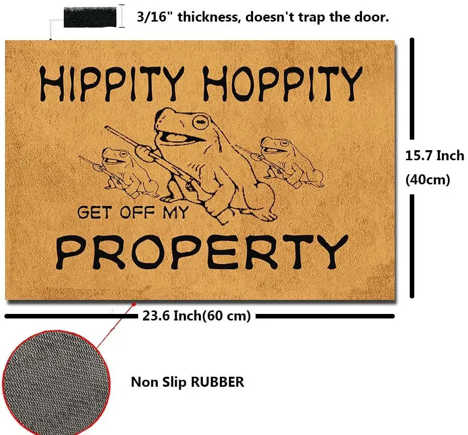 Funny Doormat with Rubber Back Hippity Hoppity Get Off My Property Floor Mat