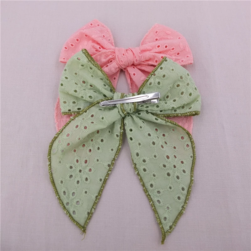 Fable Bow Hair Clips for Baby Girls Women Hemmed Hairbow Large Tails Embroidered Hair Bows Accessories Hairgrips