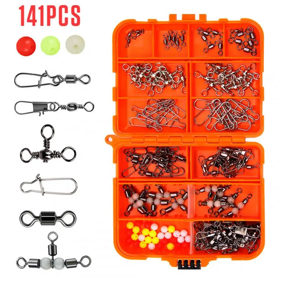 

141pcs Texas Fishing Accessories Kit Including Snaps Rolling Swivel Fishing Connector Fishing Beads Sinker Weights Bass Perch