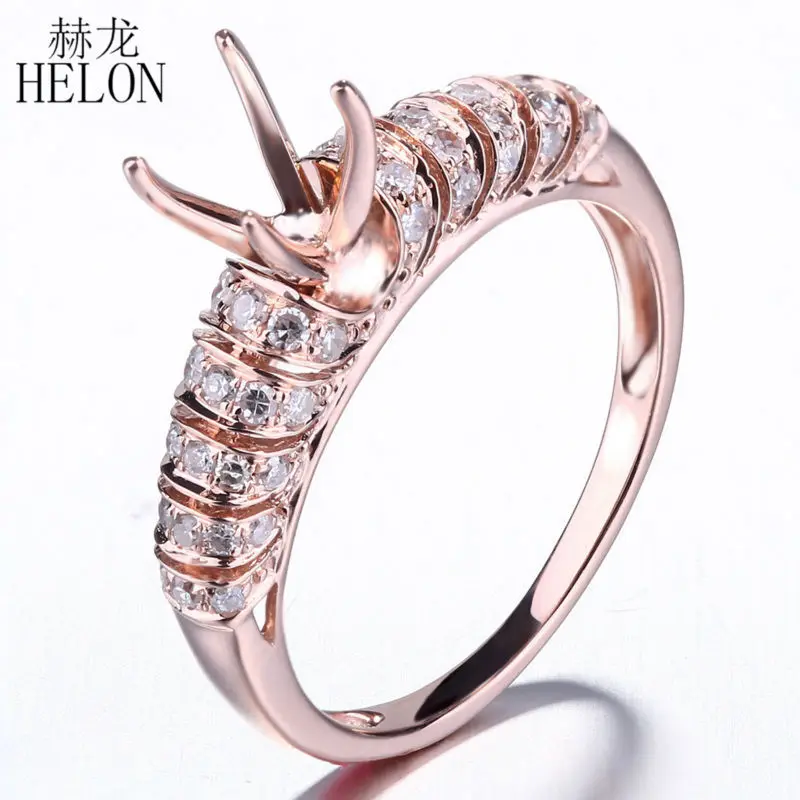 HELON 6.5mm Round Solid 14K Rose Gold 0.35ct Natural Diamonds Semi mount Engagement Ring Women Birthday Anniversarry Best Gift