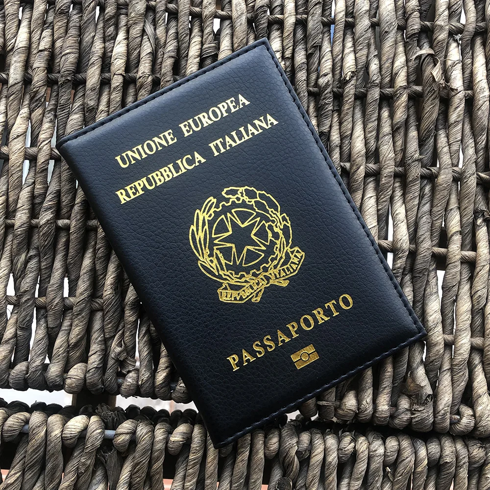 Top Quality Italy Passport Cover Women Travel Italian Passport Case Pu Leather Black Cover for Passport Travel Passport Holder