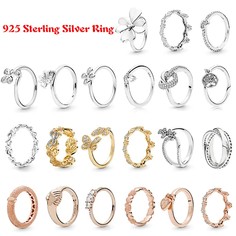 925 Sterling Silver pandora Ring Golden Shine Dazzling Butterflies Rings For Women Wedding Party Jewelry