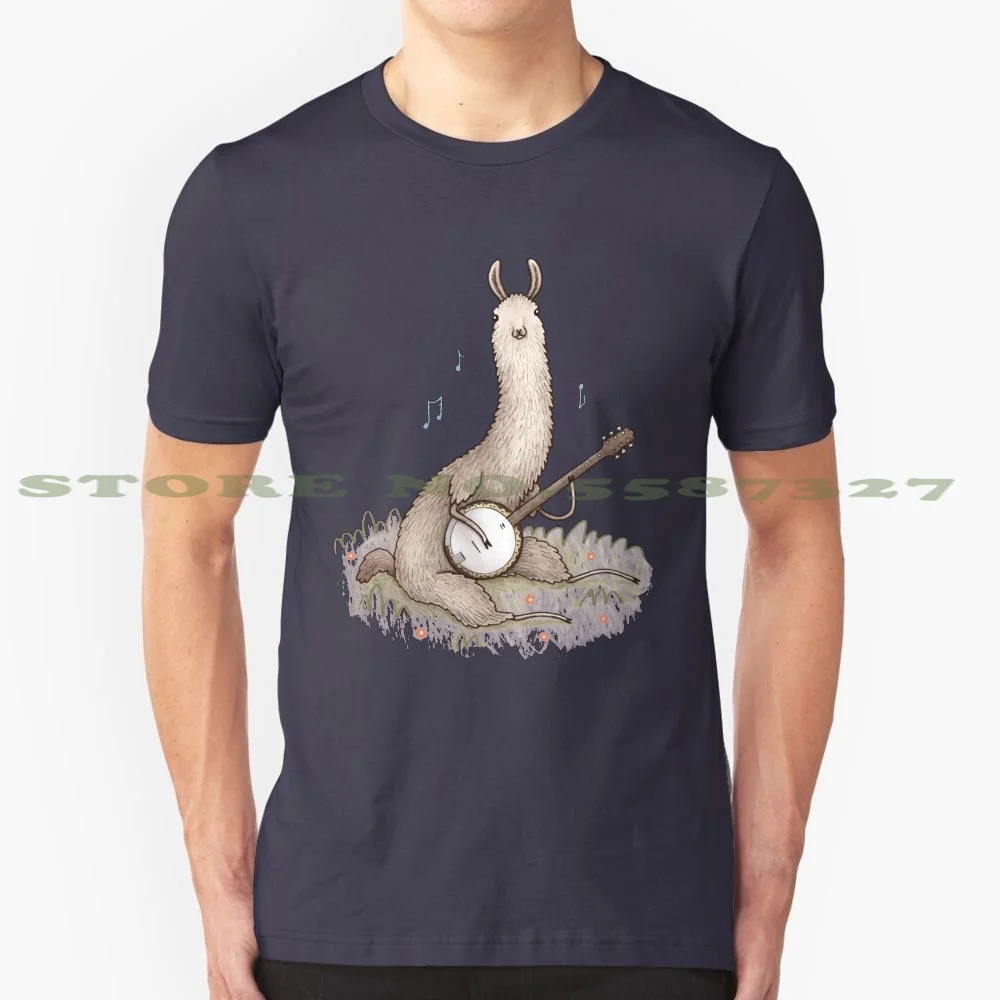 Banjo Llama 100% Cotton T-Shirt Banjo Llama Guitar Musical Folk Whimsy Whimsical Funny Weird Alpacas Awesome Animals Farm