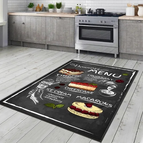 Halıdepo Modern Kitchen Cafe Menu Design Slim Machine Washable Carpet Anti-Slip Soles