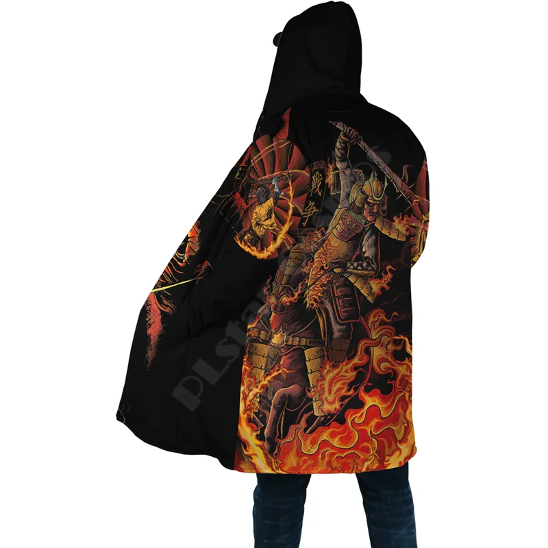 Japão samurai 3d sobre impresso manto hoodie capa para homem e mulher inverno velo breaker vento quente capa