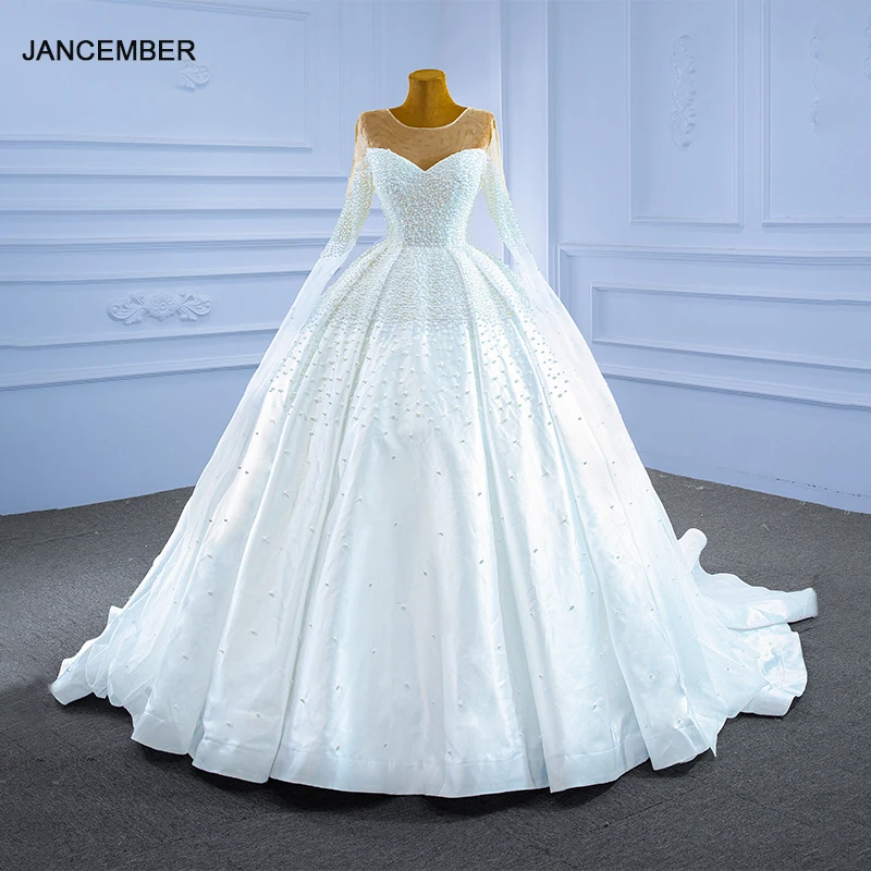 J67279 JANCEMBER White Spring New Beading Wedding Dress Long Sleeve Vestidos De Novia Heart Shape Collar Bridal Formal Dress