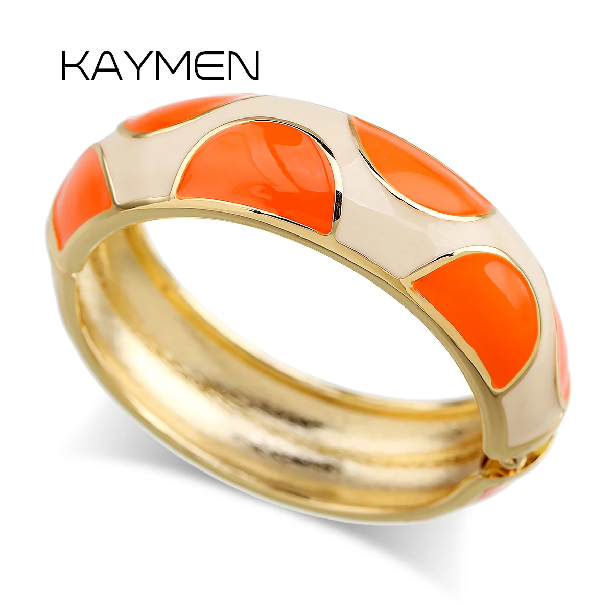 Fashion Round Colourful Enamel Statement Hinge Bangles Cuff Bracelet for Women Teens, Gold Plating Unique Chunky Bracelet