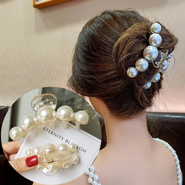 Nowe duże perły akrylowe spinki do włosów krab spinki do włosów duże makijaż stylizacja włosów Barrettes dla kobiet akcesoria do włosów kokarda Hairgrip