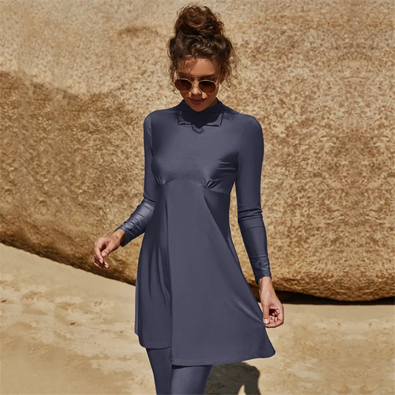 New Women Muslim Swimwear Swimsuit Burkini Modest Two-Pieces Set Full Cover Long Sleeve Beachwear Islamic Arab Tops Pants Suit