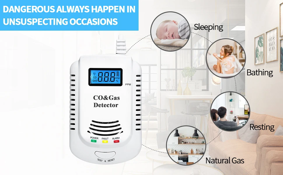 Imagem -06 - Plug-in Detector de Gás Gás Natural Metano Propano co Alarme Sensor de Vazamento Promp de Voz Display Led em eu