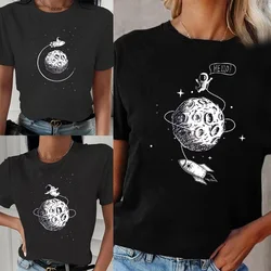 Summer Women's O-neck Casual Loose Shirt Short Sleeve Fashion Black T-shirt Fashion Trend Astronaut Print Hip Hop Streetwear