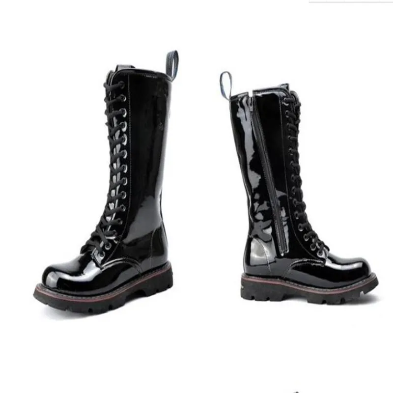 Mens Over Knee High Boots light Leather  Long Waterproof Snowboots Equestrian Motocycle Patent leather punk cowboy boots