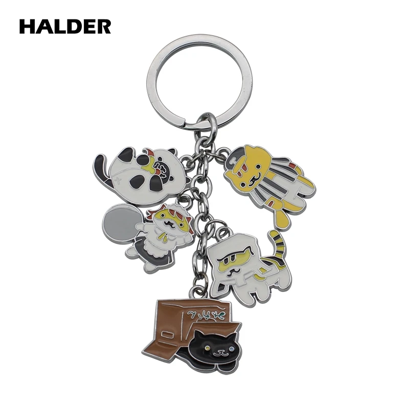 4 Style HALDER Fashion Neko Atsume Cat Metal Pendant Keychain Charm Cute Cats Keyring Bag Car Accessories Keychains