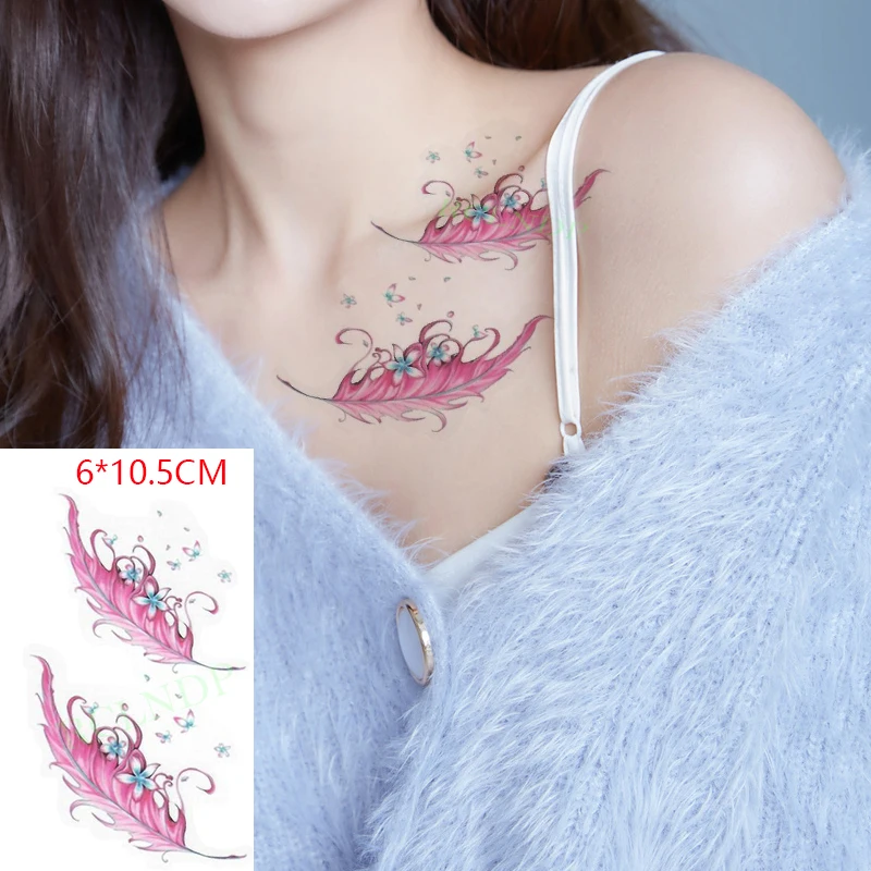 Waterproof Temporary Tattoo Sticker Pink feather cute flower Body Art Flash Tattoo Fake Tattoo for Women Men