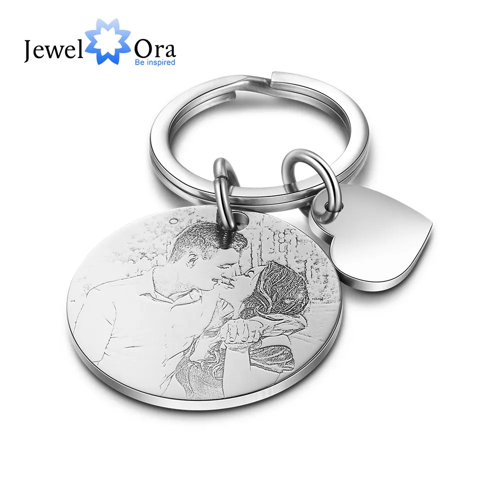 

JewelOra Personalized Name & Date Engraved Calendar Keychain Stainless Steel Custom Photo Keyring keychains for Women Gifts