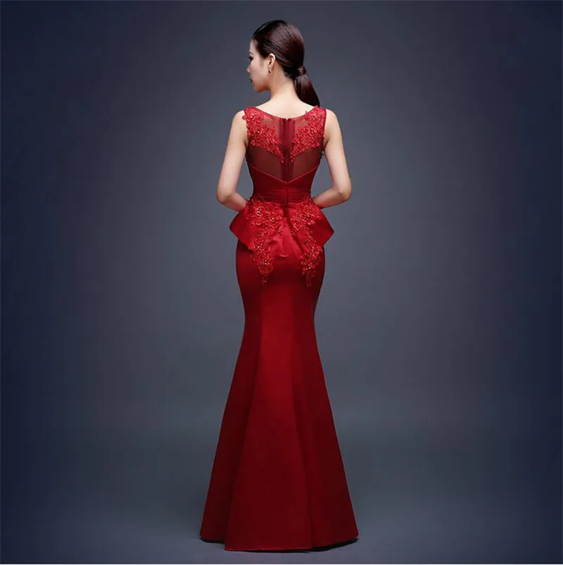 Elegant Red Mermaid Applique Trumpet Prom 2018 Formal Evening Gown Abendkleider Vestido De Festa mother of the bride dresses