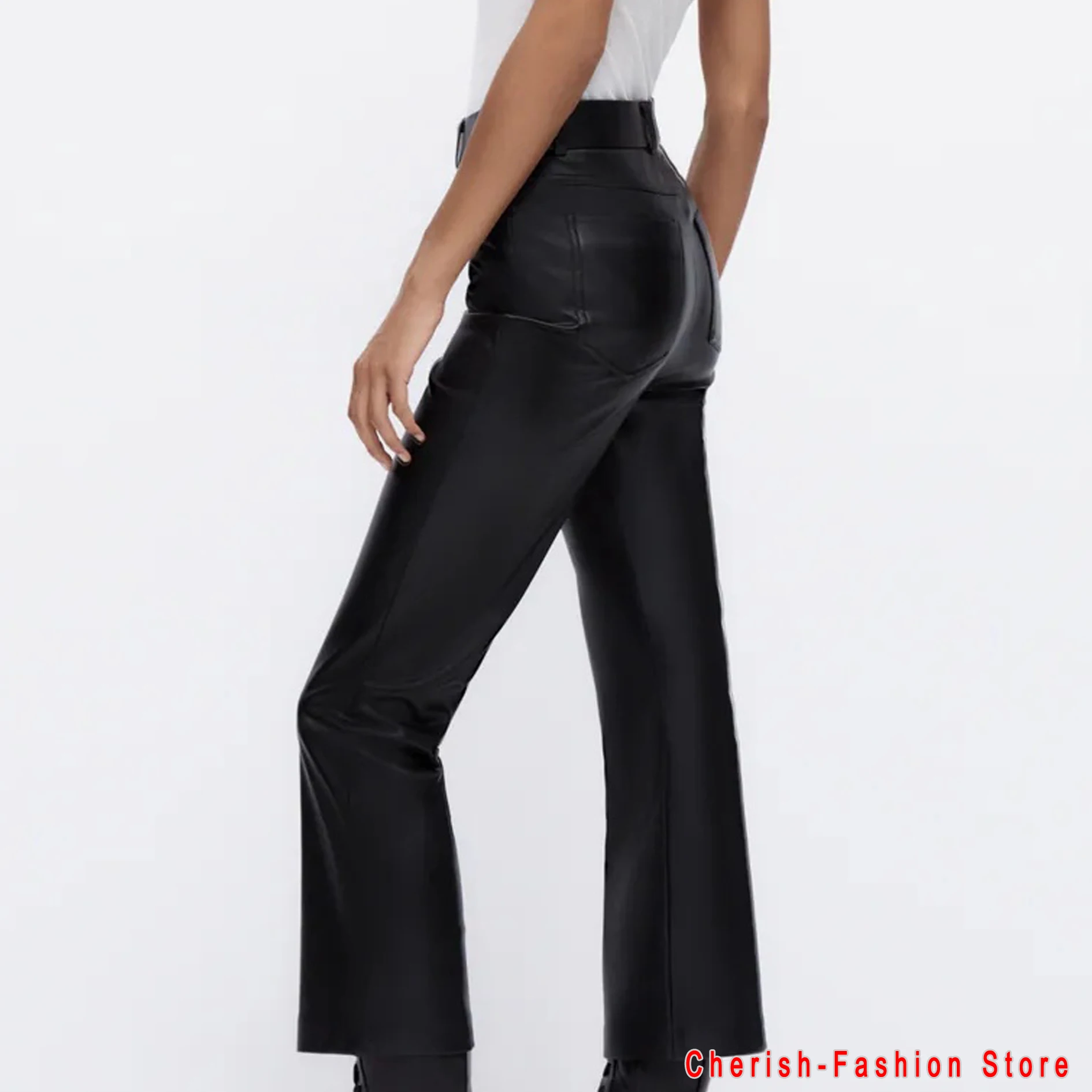 

Women's pants Black Faux Leather Pants Lady PU Loose Pencil Trousers Streetwear Fashion Elegant High Waist Straight Female Pants