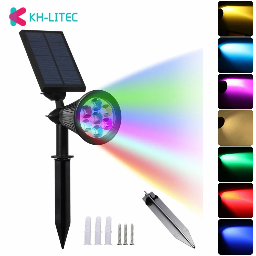 KHLITEC 7 LED Solar Lamp Spotlight Auto Change 7 Color Waterproof Solar Powered Lamp Wall Light Outdoor Garden Decoration Light