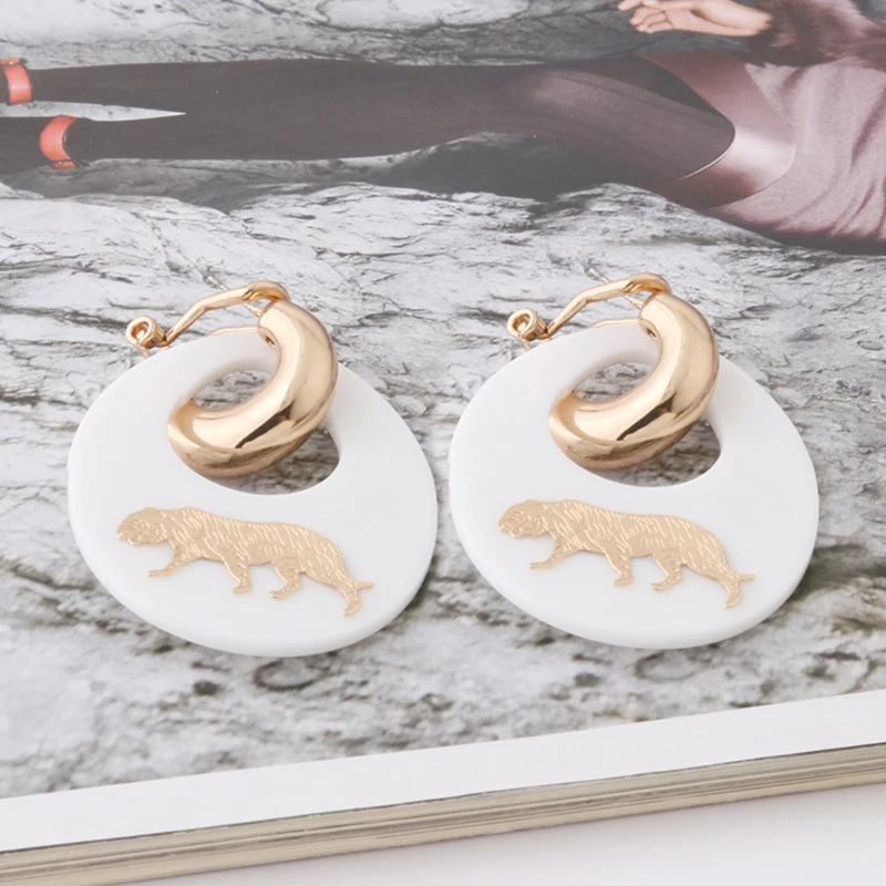 Resin Drop Earrings For Woman Lion Head Leopard Tiger Charm Copper Long Earring Female Earrings Grote Oorbellen Gift