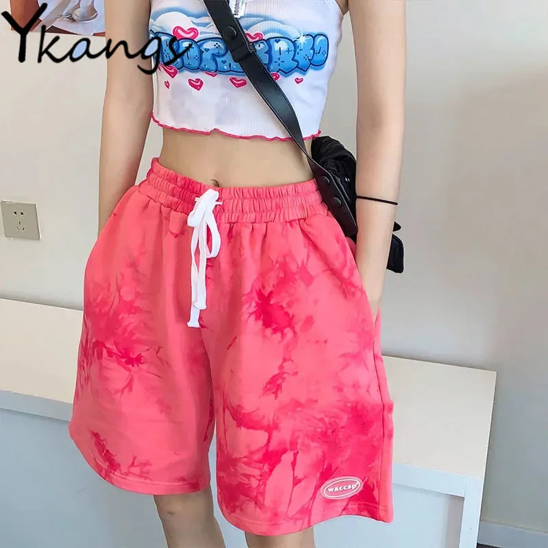 

Tie Dye Drawstring Hip Hop Aesthetic Gothic Korean Style Fashion Shorts Summer Streetwear High Waisted Casual Biker Shorts Women