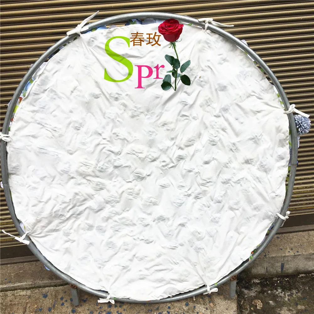 SPR ROUND 2m Dia Roll Up Fabric Plastic White Rose Peony Arrangement Silk Artificial Flower Wall Panel Wedding Decoration Backdr