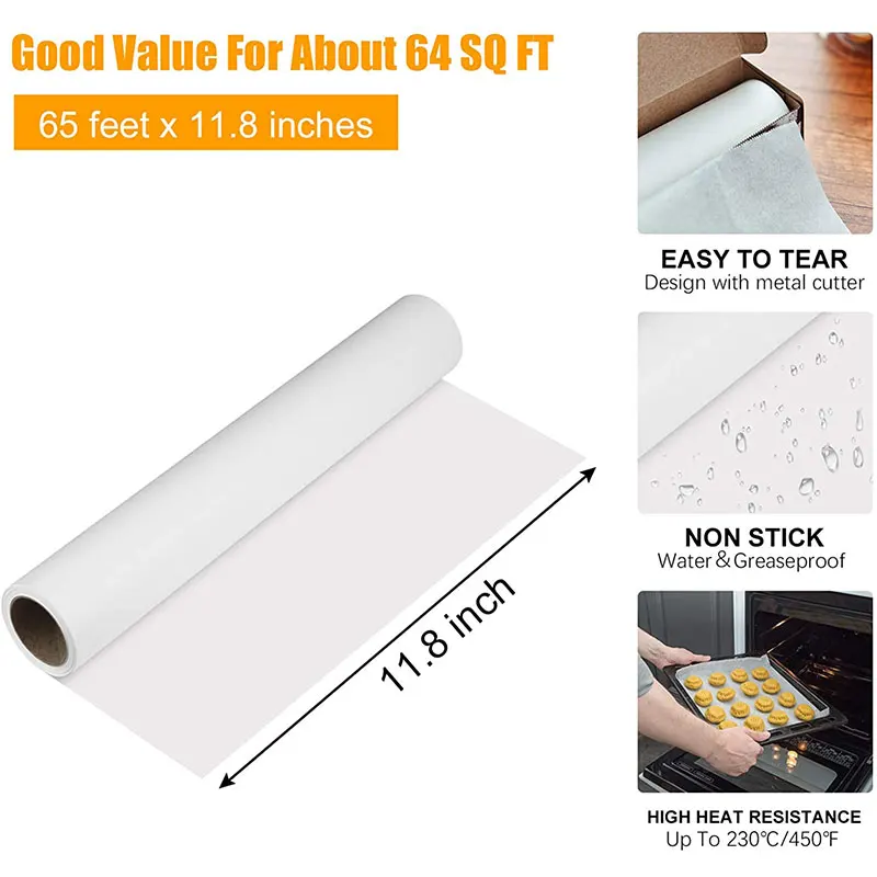 64 SQ FT Parchment Paper Baking Roll, Suitable for Oven, Microwave Oven, Cookware, Biscuits, Bread, Cake Non-stick Baking Paper