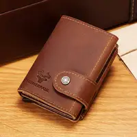 Cartera delgada para hombre, monedero con cerrojo de lujo, billeteras cortas para hombre, tarjetero para tarjetas bancarias de cuero genuino, credencial de viaje de crédito, monedero
