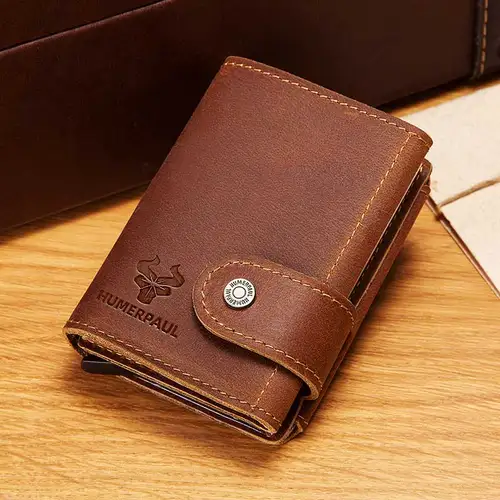 Cartera delgada para hombre, monedero con cerrojo de lujo, billeteras cortas para hombre, tarjetero para tarjetas bancarias de cuero genuino, credencial de viaje de crédito, monedero
