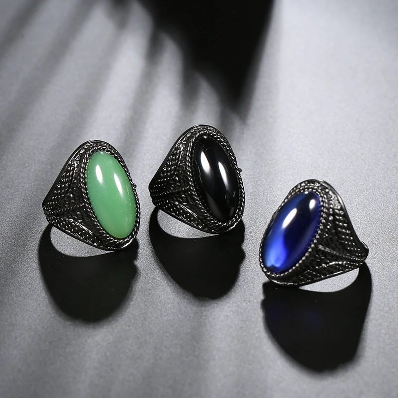 Wbmqda Fashion Black Stone Finger Rings For Women Gothic Jewelry 7-11 Big Size Men Ring Blue Stones 3 Color Select 2020 New