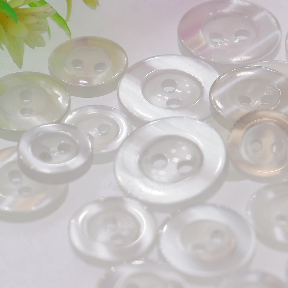 10mm - 15mm 2 Holes Broad Brim Pearlescent White Resin Shirt Buttons for Sewing Basic Shirt Sweater Pajama Button Supplies