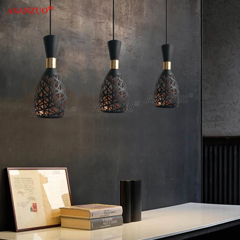 Black Gold hollow Metal Cage Pendant Lights Nordic Dining Room Hanging Lamp Bar Cafe creative Vintage light fixtures E27