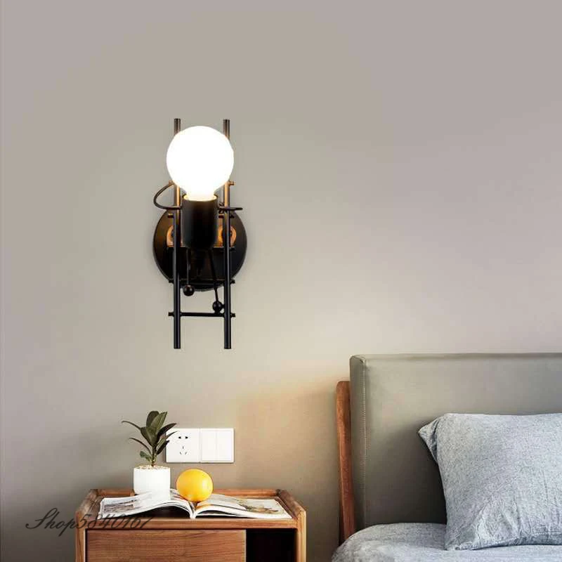 Industrial Wall Lamp Retro Iron Man Wall Sconces For Living Room Bedroom Loft Stair Lighting Kitchen Fixtures E27 Indoor Lights