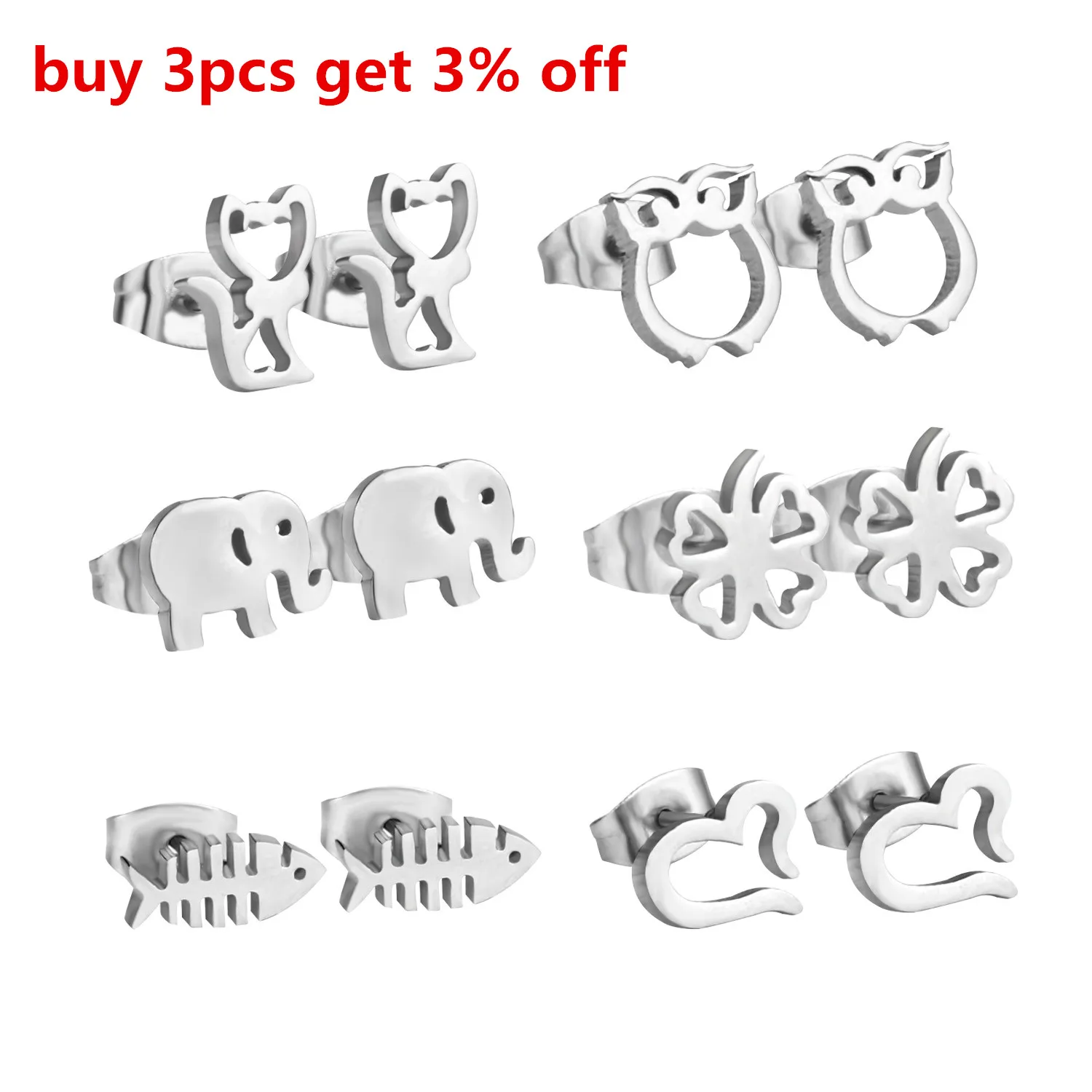 LUXUSTEEL 6Pairs/Box Monday to Saturday Mixed Style Earring Sets Flower/Elephant/Fish/Heart  Stud Earrings Female Collier