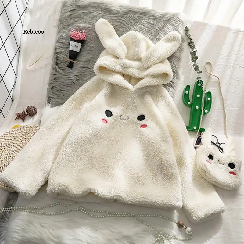 

Women Cute Hoodie Student Hoodie Long Sleeve Oversize Sweet Rbbit Warm Coat Kawaii Spring Bunny Ear Girls Sweatshirts