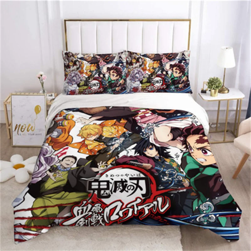 Demon Slayer Bedding Set Katana Luxury Queen King Size 3D Digital Printing Sanded Cartoon Cute Dormitory Quilt and Pillowcases