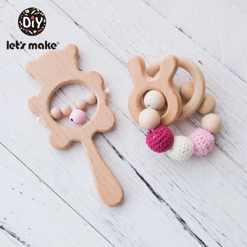 Let's Make 2pc New Born Baby Giocattoli di Legno Sonaglio Bambino Del Bambino di Crepitio del bambino Ciuccio Personalizzato Catena Sonagli Per 0 -12 mesi I Bambini