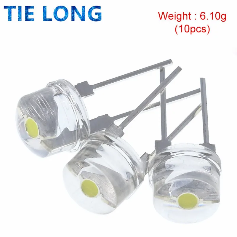 10 Chiếc Mới F8 8Mm 0.5W 3.0-3.2V Mũ Rơm LED Trắng Siêu Sáng Đèn LED góc Rộng Trong Suốt LED Strawhat LED