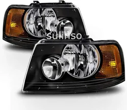 Sulinso Black For 2003-2006 Ford-Expedition Headlights Headlamps Aftermarket 03-06 Driver + Passenger Side  Accessories