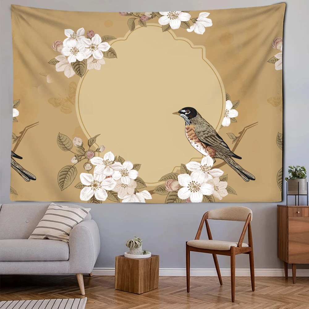 Chinese Style  Brush Painting  Tapestry Birds Stand on The Branches Living Room Dining Room Bedroom Wall Decor