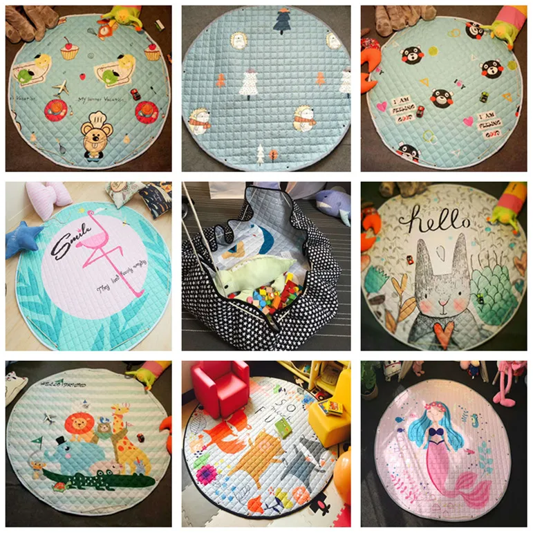Kid Bedroom Baby Play Mat Portable Toy Storage Bag Children Cartoon Round living Room Rug Carpet Outdoor Picnic Blanket
