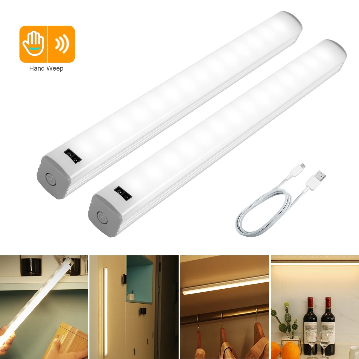 Wireless Hand Sweep Sensor Under Cabinet Light USB Rechargeable LED Closet Light Dimmable Night Light For Wardrobe Kitchen Stair