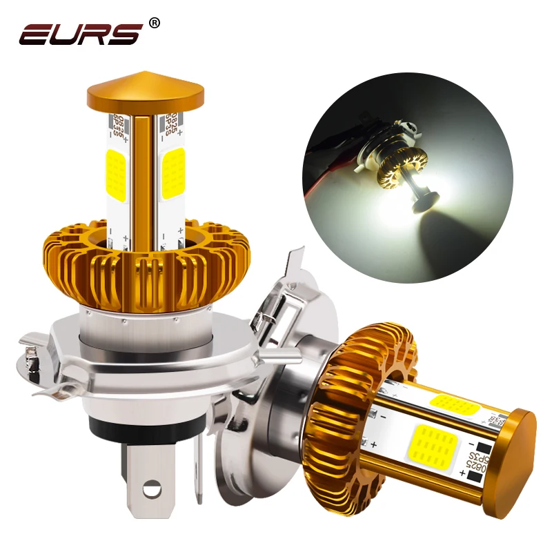 EURS 1pcs Motorcycle Headlight LED BA20D H6 H4 Bulbs Hi Lo beam Moto LED Motorbike Headlight Lamp 6000K White 1400lm 12V-80V