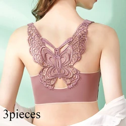 3pcs/set Thai Latex Plus Size Underwear Women No Steel Ring Butterfly Beautiful Back Sexy Gathering Comfortable Vest-style Bra D