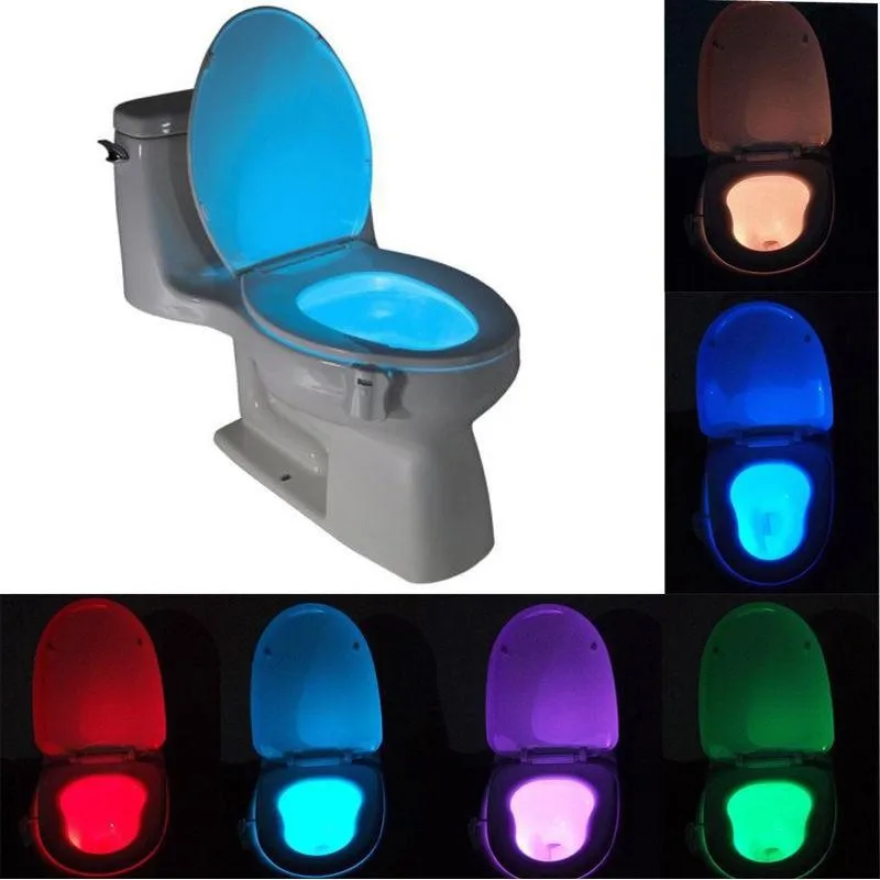 Smart bathroom toilet night light LED on/off seat sensor light activated by human body motion 8 multi-color toilet light heat