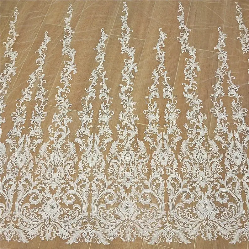 

SALE Venice Lace Fabric Off White Embroidery Flower Lace Bridal Wedding Lace Fabric Dress Tulle Mesh 51" Wide 1 Yard